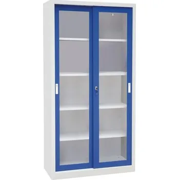 Dílenská skříň na nářadí Manutan Expert, 200 x 100 x 45 cm, šedá/modrá