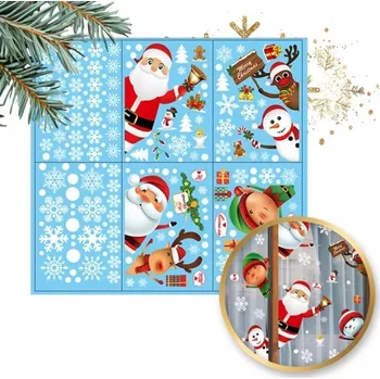 Vánoční dekorace Vánoční samolepky barevné na okno 6 archů 25cm x 35cm NKD11