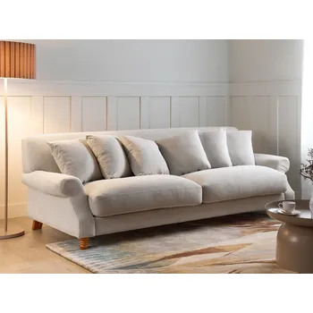 Pohovka Pohovka se 6 polštáři krémová bílá čalouněná Polyester Světlé dřevěné nohy 3místná Vintage styl Beliani