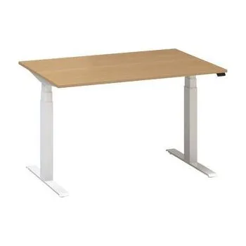 Výškově nastavitelný kancelářský stůl Alfa Up s bílým podnožím, 120 x 80 x 61,5-127,5 cm, dezén divoká hruška