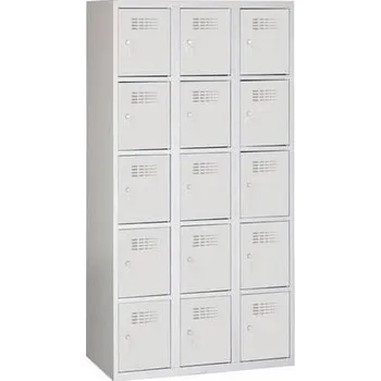 Nábytek Svařovaná šatní skříň Eric odlehčená, 15 boxů, cylindrický zámek, šedá/šedá