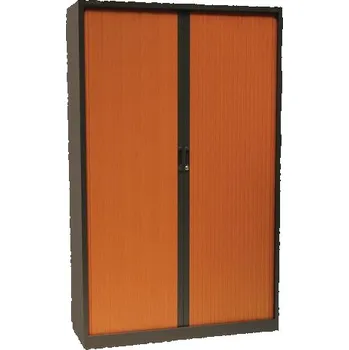 Nábytek Kovová spisová skříň s roletou Manutan Expert, 4 police, 195 x 120 x 45 cm, antracit/třešeň