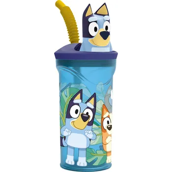 Dětská sklenice s brčkem Bluey 3D PVC Bez BPA Nebeská modrá (360 ml) (9 x 23 x 6 cm)