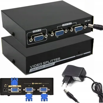 Zabezpečení domácnosti VGA Splitter 1x2 D-SUB MHz 2048 px Rozbočovač obrazu 2 výstupy 1 vstup