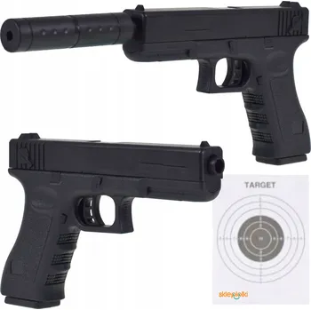 HRAČKOVÁ PISTOLE 6MM PRUŽINOVÁ S TLUMIČEM, TERČEM A KULIČKAMI - SADA