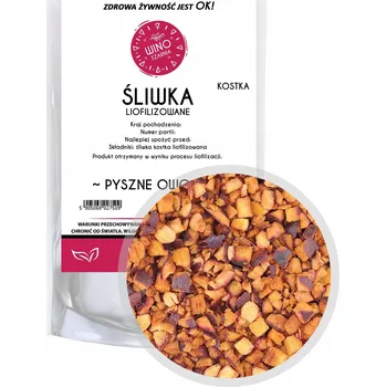 Sušená potravina ŠVESTKA LYOFILIZOVANÉ OVOCE KOSTKY NA DEKORACI NÁPOJŮ JEDLÉ 20g