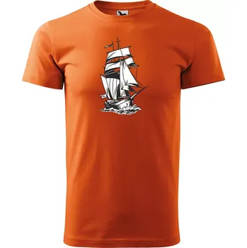 Pánské tričko Sablio Tričko s potiskem Loď na moři - oranžové 5XL