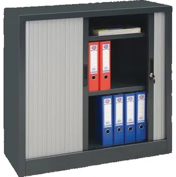 Kovová spisová skříň s roletou, 2 police, 105 x 100 x 45 cm, antracit/stříbrná