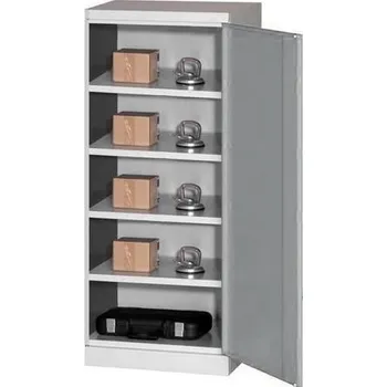 Kovová dílenská skříň, 199 x 80 x 50 cm, šedá/šedá