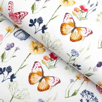 ubrus PVC ubrus Jarní květiny s motýlky na bílém PV-097 - metráž š. 140 cm