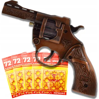 Obraz REVOLVEROVÁ PISTOLE KOVOVÁ NA SPALOVAČKU 5x72ks SLEPÉ NÁBOJE DÁREK PRO DĚTI