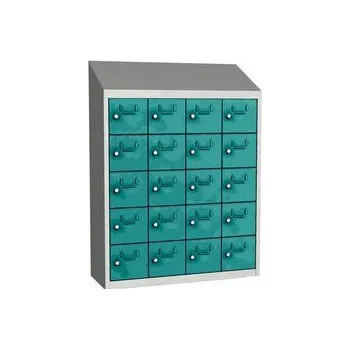 Svařovaná skříň na osobní věci Olaf, 20 boxů, cylindrický zámek, šedá/tyrkysová