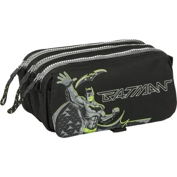 Penál Trojitý penál s přední kapsou Batman Game over Černá (21,5 x 10 x 8 cm)