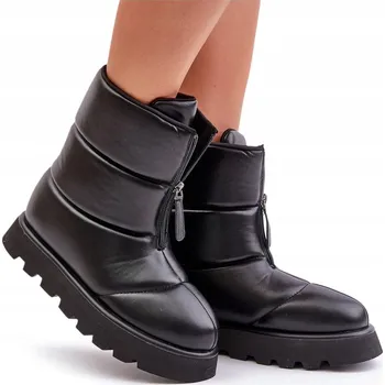 Dámská zimní obuv SNĚHULE NA PLATFORMĚ Z EKO KŮŽE SE ZIPEM LEHKÉ POHODLNÉ ČERNÉ 36