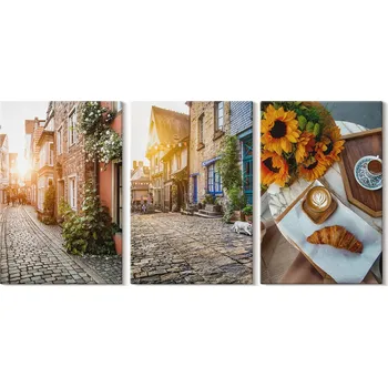 Obraz Sada obrazů pro dekoraci - Galerie uliček Káva Slunečnice 3x 20x30 cm