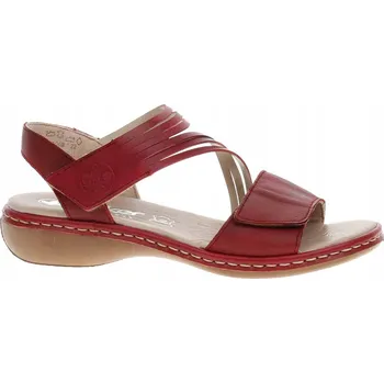 Dámské sandále Červené kožené sandály na suchý zip Rieker 65964 38