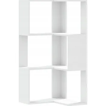 Knihovna Bílá Rohová Police 3-Patrová, Dřevotříska, 50x50x102 cm