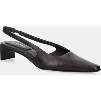 Dámské lodičky Kožené lodičky Calvin Klein SET BACK HEEL PUMP SLINGBACK LTH HW0HW02848 hnědá 89X, EUR 38