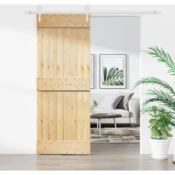 Posuvné dveře s kováním 80 x 210 cm masivní borové dřevo IM_3203255