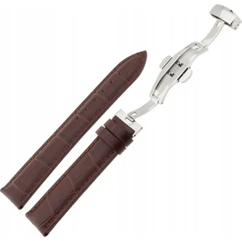 Řemínek na hodinky TMAVĚ HNĚDÝ KOŽENÝ ŘEMÍNEK K HODINKÁM 20 mm JVD R42402 MOTÝLKOVÉ ZAPÍNÁNÍ