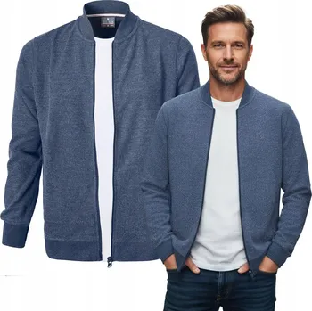 Pánská mikina Pohodlná pánská mikina na zip bez kapuce MODRÁ Melír XL Pako Jeans