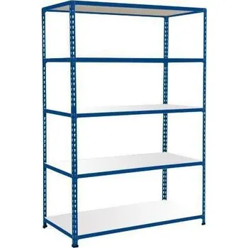 Dílenský regál Kovový regál Rapid 2, 198 x 122 x 61 cm, 200 kg/police, 5 laminovaných polic, modrý