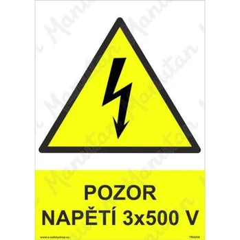 Kancelář Pozor napětí 3 x 500 V, plast 210 x 297 x 0,5 mm A4