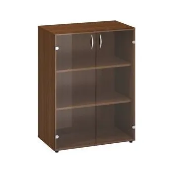 Nábytek Střední široká skříň Alfa 500, 106,3 x 80 x 45,8 cm, se skleněnými dvířky, dezén ořech