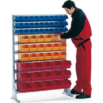 Dílenský regál Jednostranný regál s boxy Unibox (63 ks)