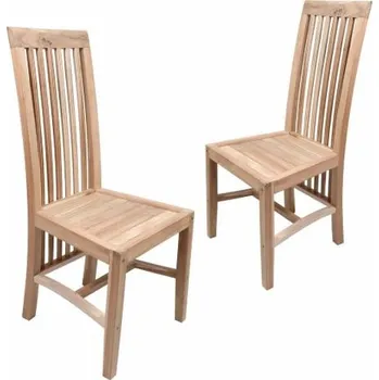 2x dřevěná židle z masivu teak s vysokým opěradlem do jídelny / kuchyně / pokoje, přírodní