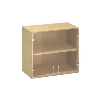 Nábytek Přístavbová nízká široká skříň Alfa 500, 71,7 x 80 x 45,8 cm, se skleněnými dvířky, dezén divoká hruška