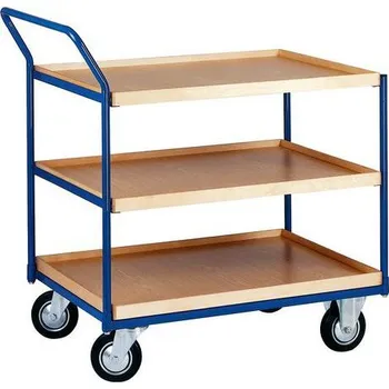 Plošinový vozík Policový vozík s madlem, do 200 kg, 3 police s vyvýšenou hranou