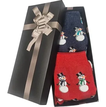 Dámské oblečení Ponožky v krabičce On a Ona Sněhulák ( 2 páry ) - modrá/červená