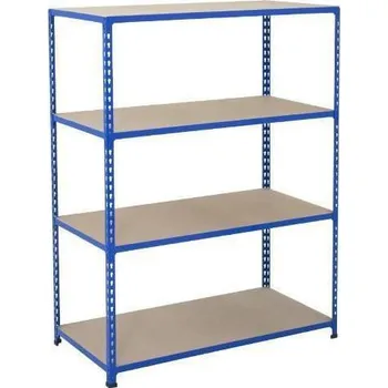 Dílenský regál Kovový regál Rapid 2, 160 x 152,5 x 61 cm, 80 kg/police, 4 dřevotřískové police, modrý