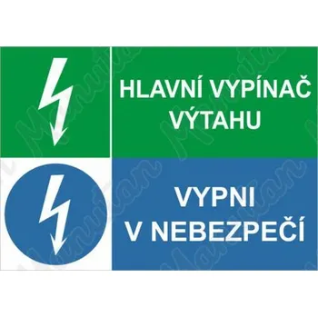 Hlavní vypínač výtahu, plast 297 x 210 x 0,5 mm A4
