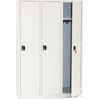 Nábytek Svařovaná šatní skříň Manutan Expert, 3 oddíly, cylindrický zámek, šedá/šedá