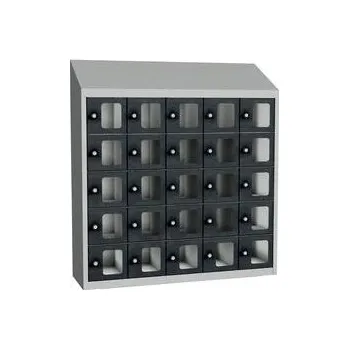 Svařovaná skříň na osobní věci Olaf s průhlednými dvířky, 25 boxů, cylindrický zámek, šedá/antracit