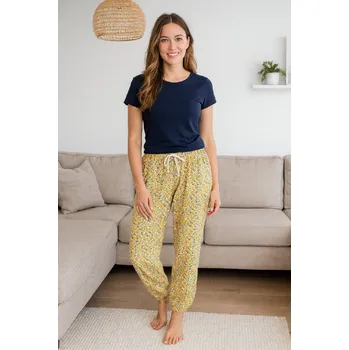 Dámské kalhoty Dámské kalhoty s květinami žluté