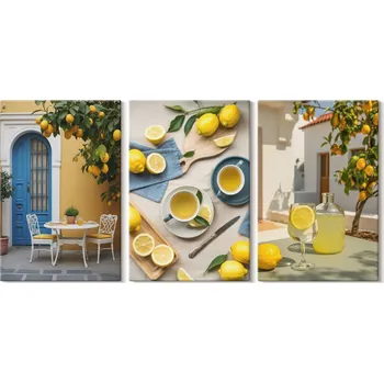 Obraz Obraz Na Plátně Sada Citrony Limonáda Modré Dveře 3x 20x30 cm
