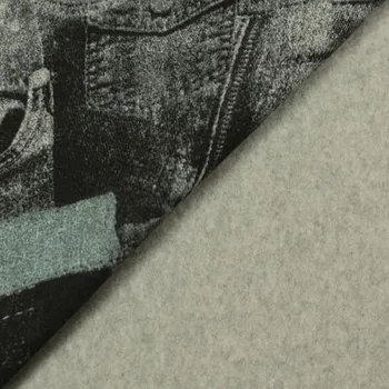 Teplákovina 22735 z rubu počesaná, černý denimový vzor, š.180