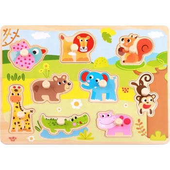 Dřevěná hračka TOOKY TOY Dřevěné Puzzle Zvířátka s Kolíčky
