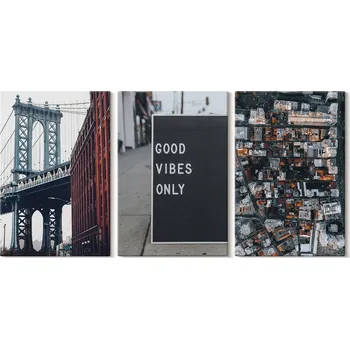 Obraz Sada obrazů na zeď Most Město Nápisy Pohled z ptačí perspektivy 3x 20x30 cm