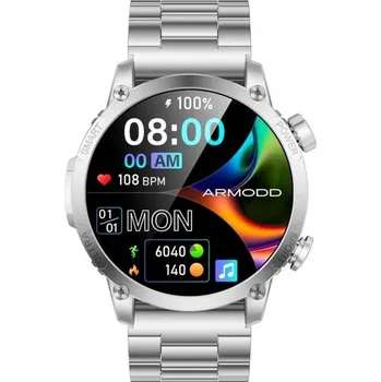 Chytré hodinky ARMODD Silentwatch 7 Pro GPS s kovovým řemínkem + silikonový řemínek (9138) stříbrné