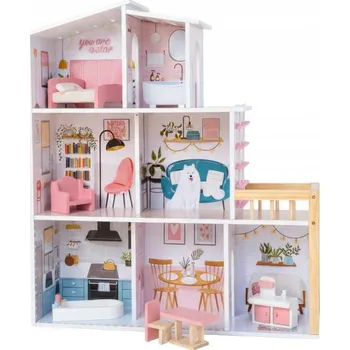 Domeček pro panenku Dřevěný domeček pro panenky velký s LED osvětlením Happy Kiddo nábytek 3 patra