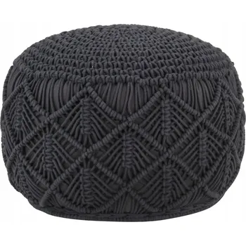 Taburet Puf / Podnožka s Makramé, Antracitová, 45 x 30 cm