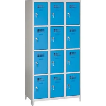 Nábytek Svařovaná šatní skříň Eric odlehčená, 12 boxů, na nožkách, cylindrický zámek, šedá/sv.modrá