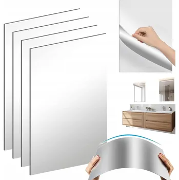 Zrcadlo 4x Samolepicí HD zrcadlo na zeď, dekorativní zrcadlo na zeď Loft 40*30cm