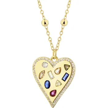 Náhrdelník Pozlacený náhrdelník z mosazi se zirkony - srdce - AR544-2190