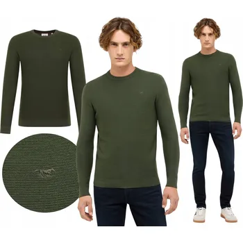 Pánský svetr Pánský svetr Mustang Elliot zelený bavlna regular fit kulatý výstřih L