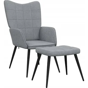 Křeslo Křeslo s podnožkou s kostkovaným vzorem, světle šedé, 61x70x96,5 cm, látka, ocel